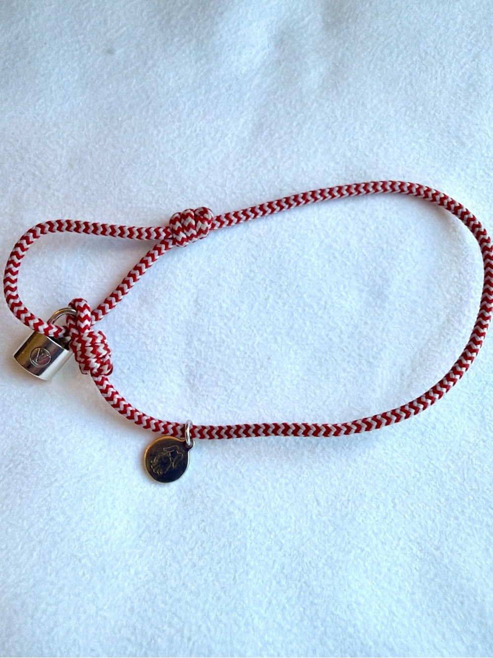 Louis Vuitton Silver Lockit Cord Bracelet Red White UNICEF Ag925 Authentic LV